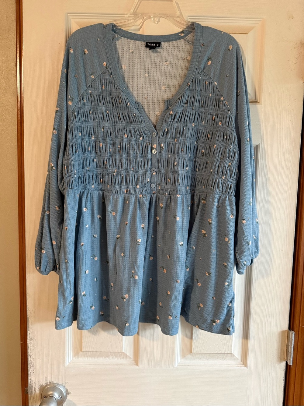 torrid Blue Floral Smocked Button-Front Tunic